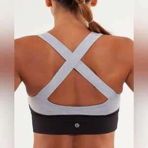 Lululemon Size 6 Spinerette Bra Black Silver Slate Cycling Run Long Line + Pads